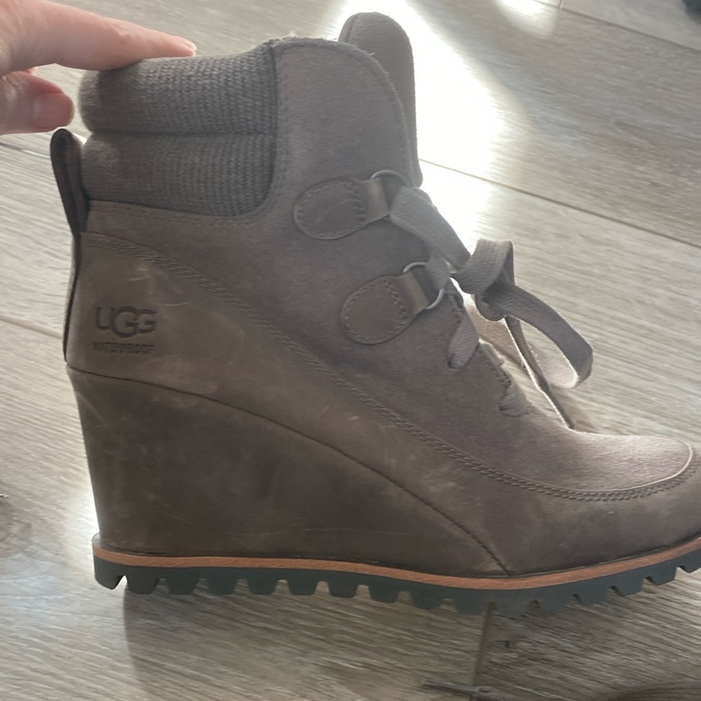 UGG Waterproof Suede Wedge Lace Tie Boot Booties, 6